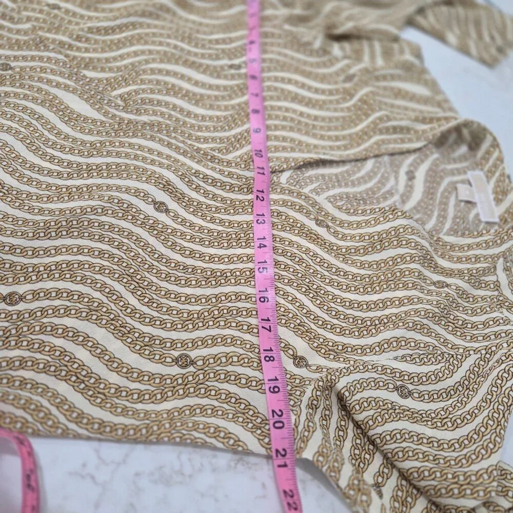 Michael‎ Kors Gold Chain Print Blouse Size Medium Gold Long Sleeve Equestrian